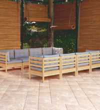 9-tlg. Garten-Lounge-Set mit Grauen Kissen Kiefer Massivholz