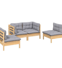 4-tlg. Garten-Lounge-Set mit Grauen Kissen Kiefer Massivholz