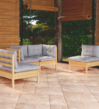 4-tlg. Garten-Lounge-Set mit Grauen Kissen Kiefer Massivholz