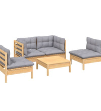 5-tlg. Garten-Lounge-Set mit Grauen Kissen Kiefer Massivholz