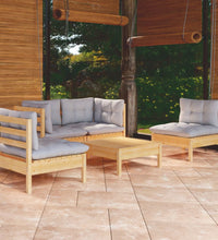 5-tlg. Garten-Lounge-Set mit Grauen Kissen Kiefer Massivholz