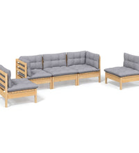 5-tlg. Garten-Lounge-Set mit Grauen Kissen Kiefer Massivholz
