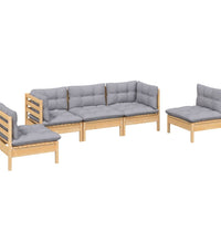 5-tlg. Garten-Lounge-Set mit Grauen Kissen Kiefer Massivholz