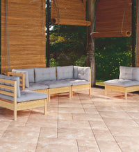 5-tlg. Garten-Lounge-Set mit Grauen Kissen Kiefer Massivholz