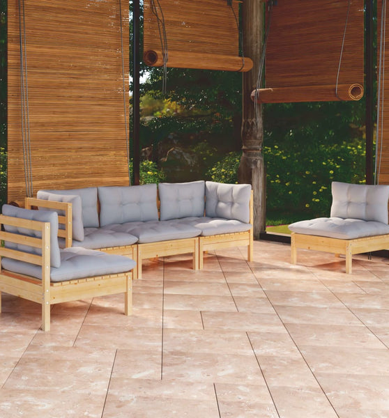 5-tlg. Garten-Lounge-Set mit Grauen Kissen Kiefer Massivholz