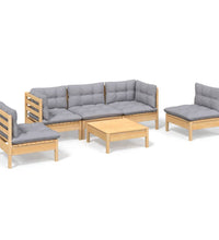 6-tlg. Garten-Lounge-Set mit Grauen Kissen Kiefer Massivholz