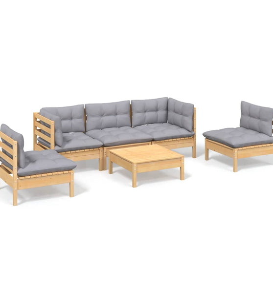 6-tlg. Garten-Lounge-Set mit Grauen Kissen Kiefer Massivholz