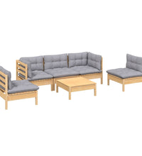 6-tlg. Garten-Lounge-Set mit Grauen Kissen Kiefer Massivholz