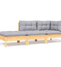 6-tlg. Garten-Lounge-Set mit Grauen Kissen Kiefer Massivholz