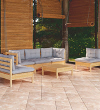 6-tlg. Garten-Lounge-Set mit Grauen Kissen Kiefer Massivholz