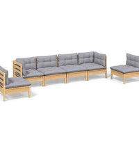 6-tlg. Garten-Lounge-Set mit Grauen Kissen Kiefer Massivholz