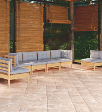 6-tlg. Garten-Lounge-Set mit Grauen Kissen Kiefer Massivholz