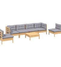 7-tlg. Garten-Lounge-Set mit Grauen Kissen Kiefer Massivholz