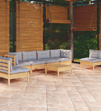 7-tlg. Garten-Lounge-Set mit Grauen Kissen Kiefer Massivholz