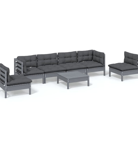 7-tlg. Garten-Lounge-Set mit Kissen Kiefer Massivholz