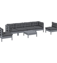 7-tlg. Garten-Lounge-Set mit Kissen Kiefer Massivholz