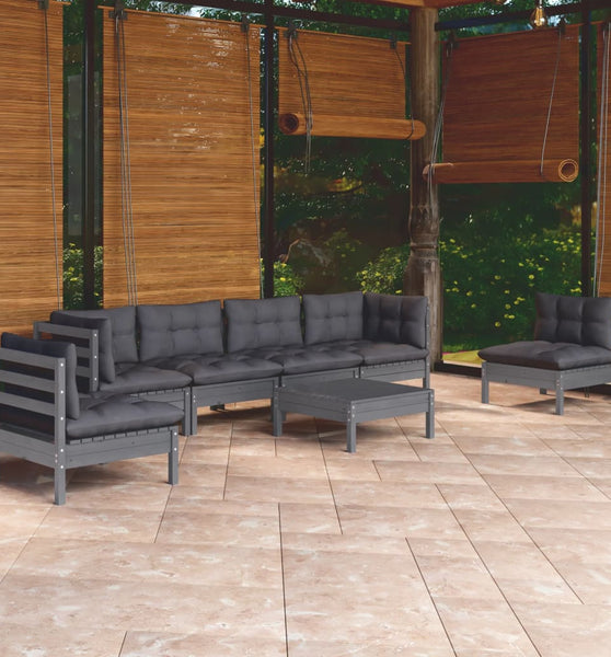 7-tlg. Garten-Lounge-Set mit Kissen Kiefer Massivholz