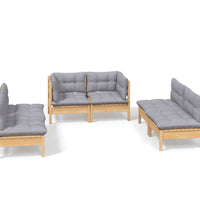 6-tlg. Garten-Lounge-Set mit Grauen Kissen Kiefer Massivholz