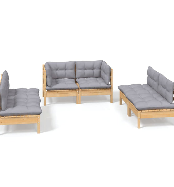 6-tlg. Garten-Lounge-Set mit Grauen Kissen Kiefer Massivholz