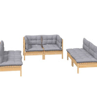 6-tlg. Garten-Lounge-Set mit Grauen Kissen Kiefer Massivholz