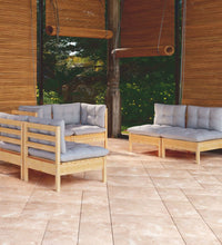 6-tlg. Garten-Lounge-Set mit Grauen Kissen Kiefer Massivholz