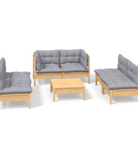 7-tlg. Garten-Lounge-Set mit Grauen Kissen Kiefer Massivholz