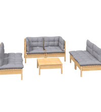 7-tlg. Garten-Lounge-Set mit Grauen Kissen Kiefer Massivholz