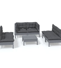 7-tlg. Garten-Lounge-Set mit Kissen Kiefer Massivholz