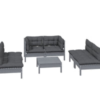 7-tlg. Garten-Lounge-Set mit Kissen Kiefer Massivholz