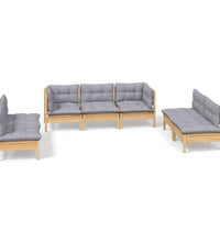 7-tlg. Garten-Lounge-Set mit Grauen Kissen Kiefer Massivholz