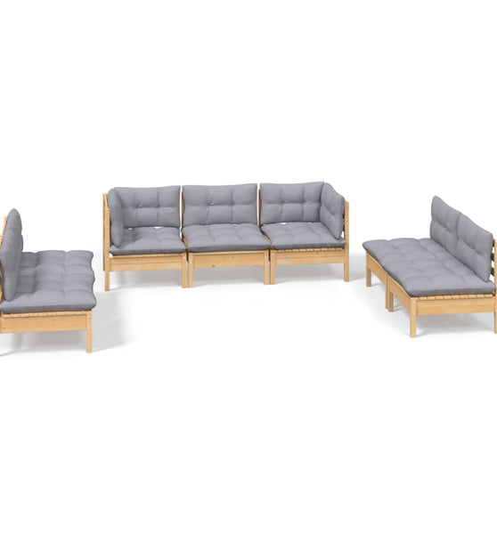 7-tlg. Garten-Lounge-Set mit Grauen Kissen Kiefer Massivholz