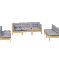 7-tlg. Garten-Lounge-Set mit Grauen Kissen Kiefer Massivholz