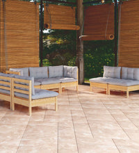 7-tlg. Garten-Lounge-Set mit Grauen Kissen Kiefer Massivholz