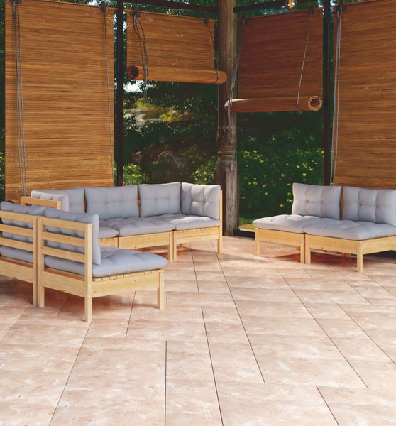 7-tlg. Garten-Lounge-Set mit Grauen Kissen Kiefer Massivholz