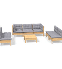 8-tlg. Garten-Lounge-Set mit Grauen Kissen Kiefer Massivholz