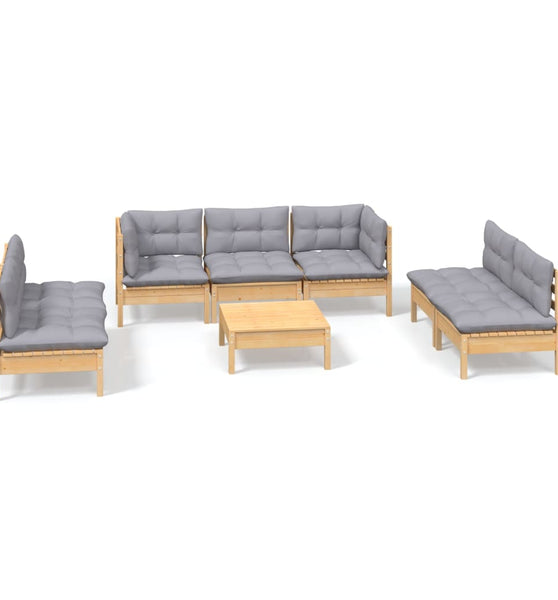 8-tlg. Garten-Lounge-Set mit Grauen Kissen Kiefer Massivholz