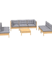 8-tlg. Garten-Lounge-Set mit Grauen Kissen Kiefer Massivholz