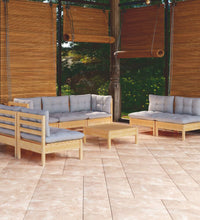 8-tlg. Garten-Lounge-Set mit Grauen Kissen Kiefer Massivholz