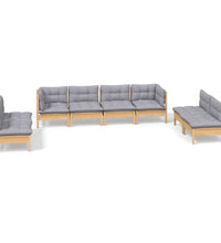 8-tlg. Garten-Lounge-Set mit Grauen Kissen Kiefer Massivholz