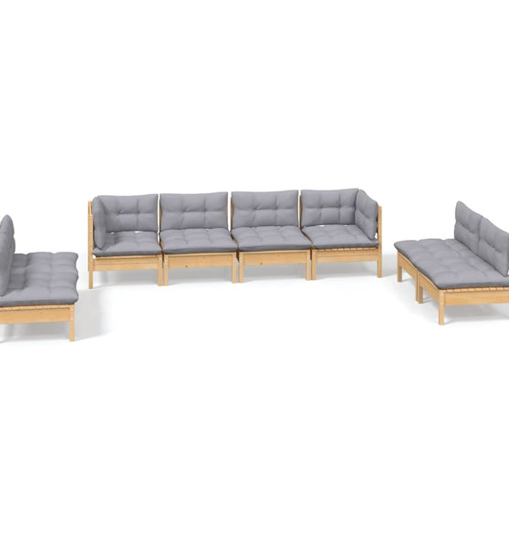 8-tlg. Garten-Lounge-Set mit Grauen Kissen Kiefer Massivholz