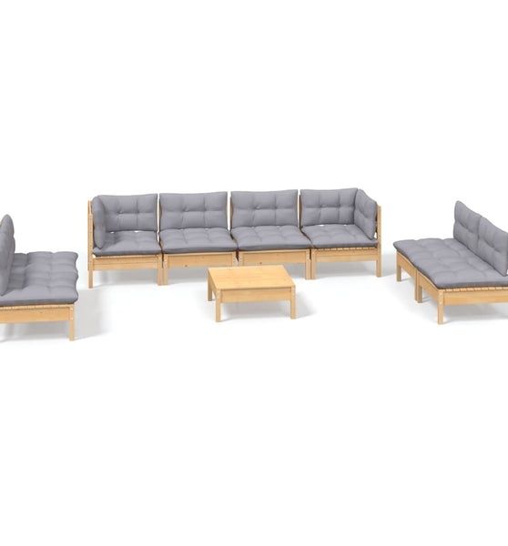 9-tlg. Garten-Lounge-Set mit Grauen Kissen Kiefer Massivholz