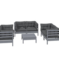 7-tlg. Garten-Lounge-Set mit Kissen Kiefer Massivholz