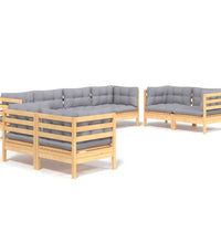 8-tlg. Garten-Lounge-Set mit Grauen Kissen Kiefer Massivholz