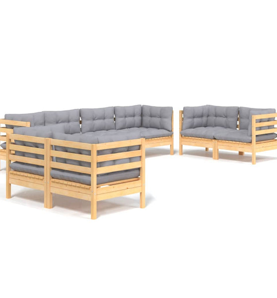 8-tlg. Garten-Lounge-Set mit Grauen Kissen Kiefer Massivholz