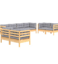 8-tlg. Garten-Lounge-Set mit Grauen Kissen Kiefer Massivholz