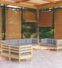 8-tlg. Garten-Lounge-Set mit Grauen Kissen Kiefer Massivholz