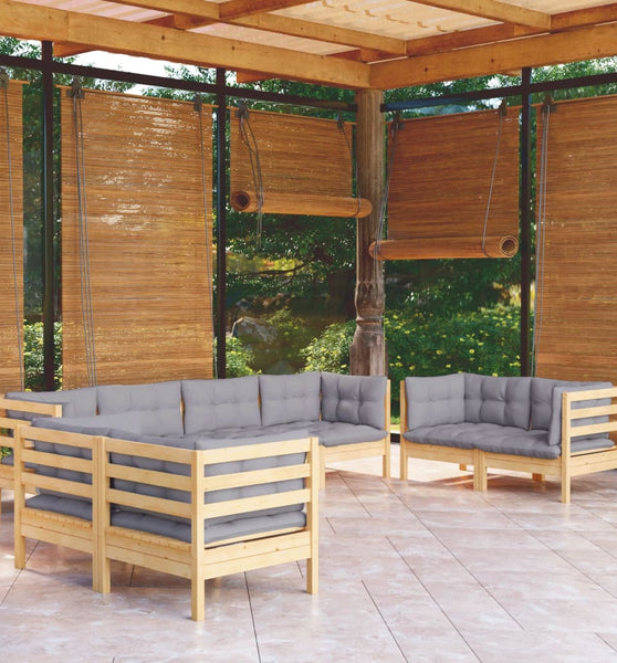 8-tlg. Garten-Lounge-Set mit Grauen Kissen Kiefer Massivholz