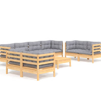 9-tlg. Garten-Lounge-Set mit Grauen Kissen Kiefer Massivholz