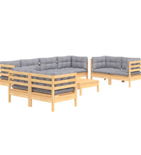 9-tlg. Garten-Lounge-Set mit Grauen Kissen Kiefer Massivholz