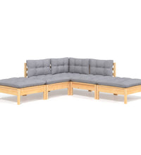 5-tlg. Garten-Lounge-Set mit Grauen Kissen Kiefernholz